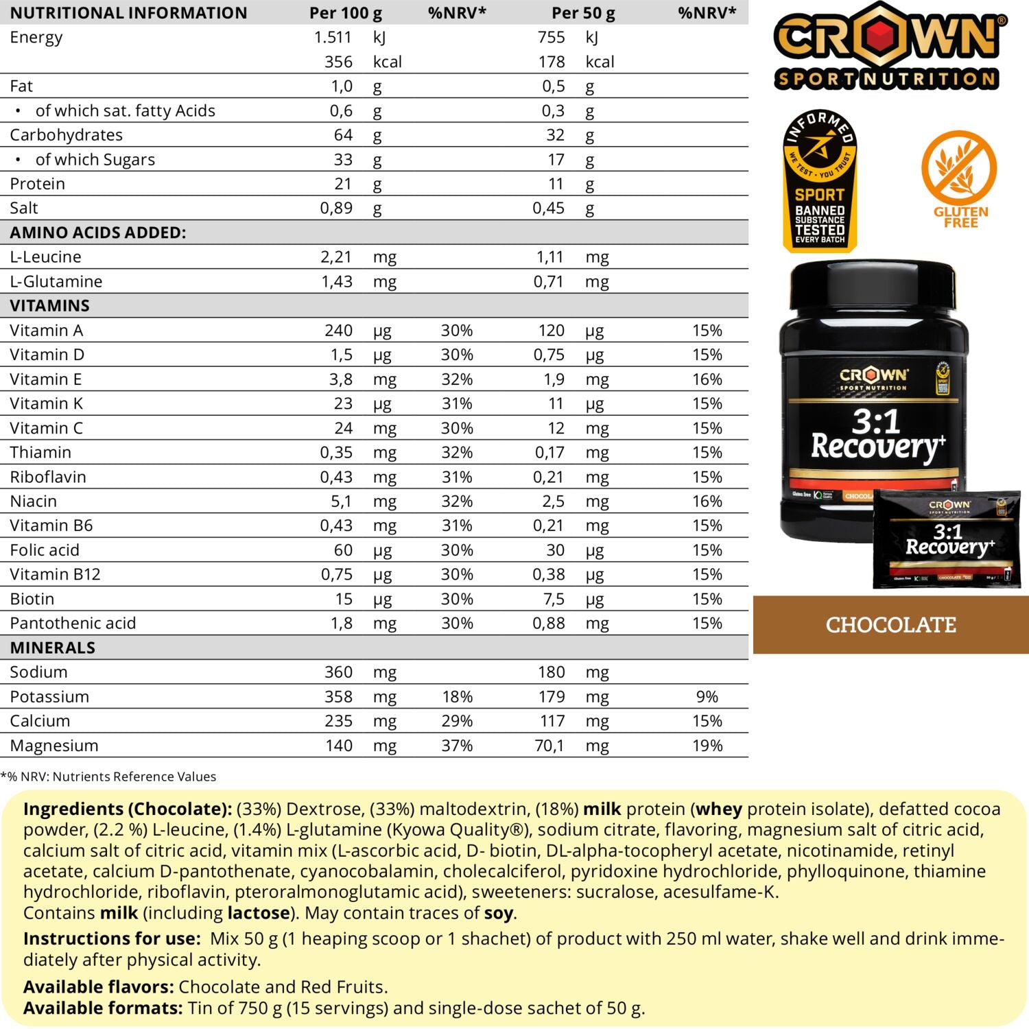 BEBIDA en POLVO 3:1 Recovery+ de CROWN