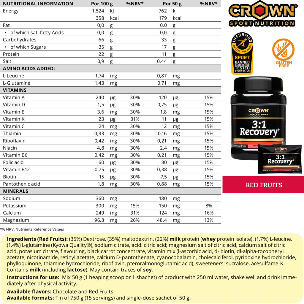 BEBIDA en POLVO 3:1 Recovery+ de CROWN